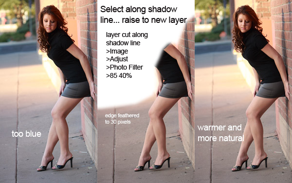 Warming up the cooler shade in Photoshop Warming up the cooler shade in Photoshop with a layer and simple adjustment