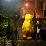 Editorial Travel Photography: Big Bird and the girl at night in Central Park, Manhattan, New York City, NYC, USA