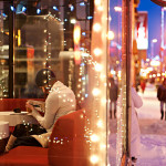 Editorial Travel Photography: The reading girl at the coffee shop, brulerie Saint Denis, Rosemont District, Montreal, Quebec