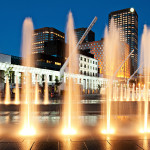 Architecture Photography: Water works at Place des Festivals, Quartier des Spectacles, Downtown Montreal, Quebec, Canada