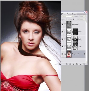Keep your opacity at no more than 10% so you can gently add highlights and shadows into the image.