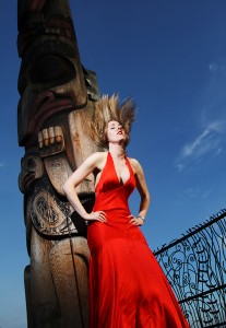 In Seattle we beat the setting sun to provide our own light for a blonde in a red dress.