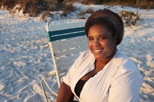 Our Wonderful Makeu Up Artist in the sun on the beach.