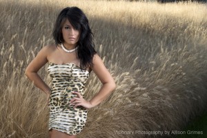 Dawn's model shot in the grass in front of the Steeler's stadium is sophisticated and beautiful