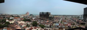 Panorama from the hotel overlooking an old district of Malaka, Malaysia