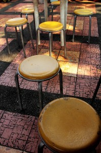 Yellow Stools in a shady spot along the Malaka River